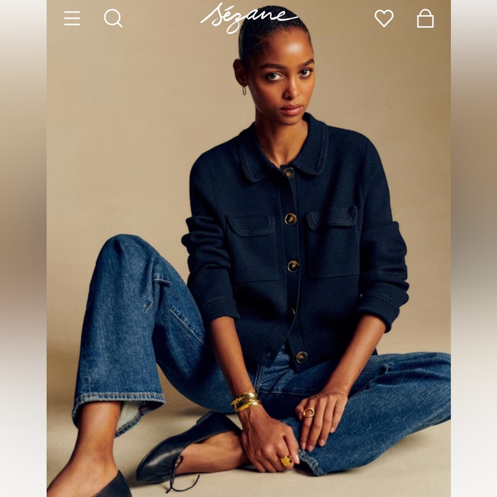š«š¦Sezane BETTY CARDIGAN in NAVY CROCHET Women's sweater Jacket - Picture 12 of 16